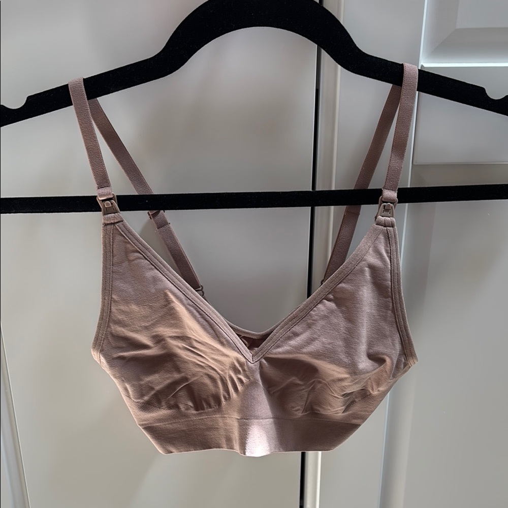 Tan Wireless Bra with Adjustable Straps and Soft Fabric